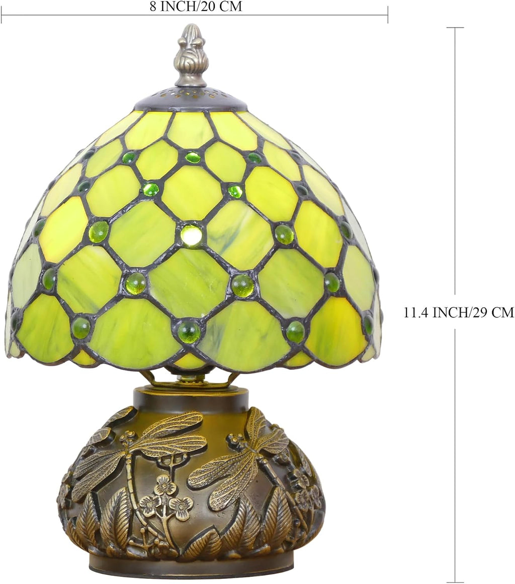 Small Tiffany Lamp Mini Stained Glass Table Lamp Green Yellow Pearl Style Mushroom Accent Lamp 8X11 Inch