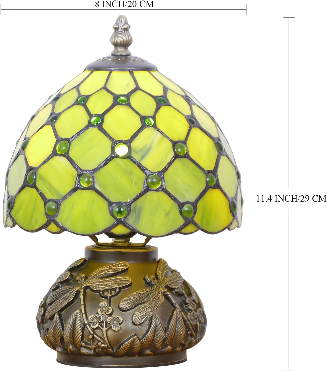 Small Tiffany Lamp Mini Stained Glass Table Lamp Green Yellow Pearl Style Mushroom Accent Lamp 8X11 Inch