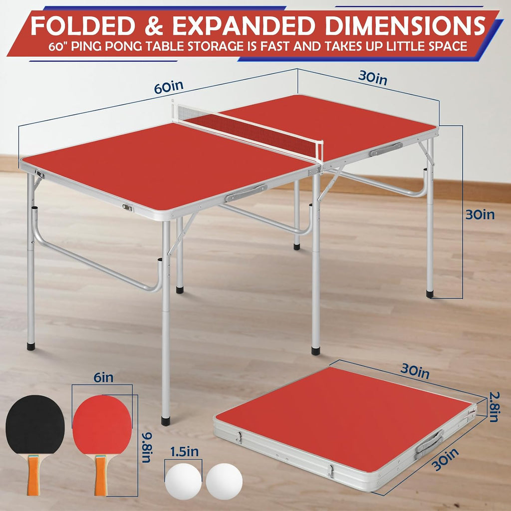Portable Ping Pong Table, Foldable Indoor Table Tennis Tables Game, Folding Indoor Table Tennis w/ 2 Paddles, 2 Balls and Net for Adults/Teens, Quick Assembly
