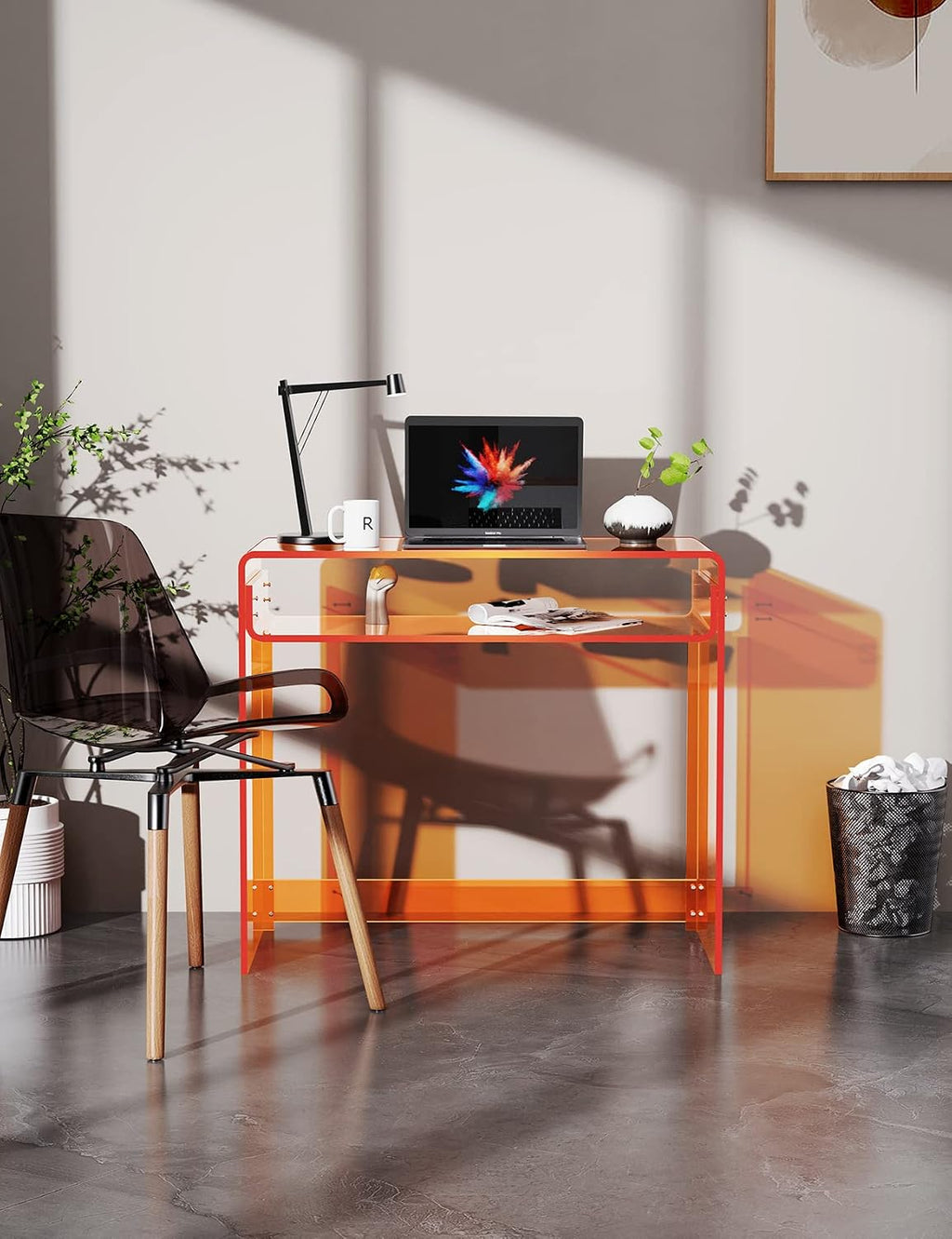 Acrylic Desk Laptop Study Table Home Office Console Table Entrance Tables, 33.5'' x 15.7'' x 29.5'' (Orange)