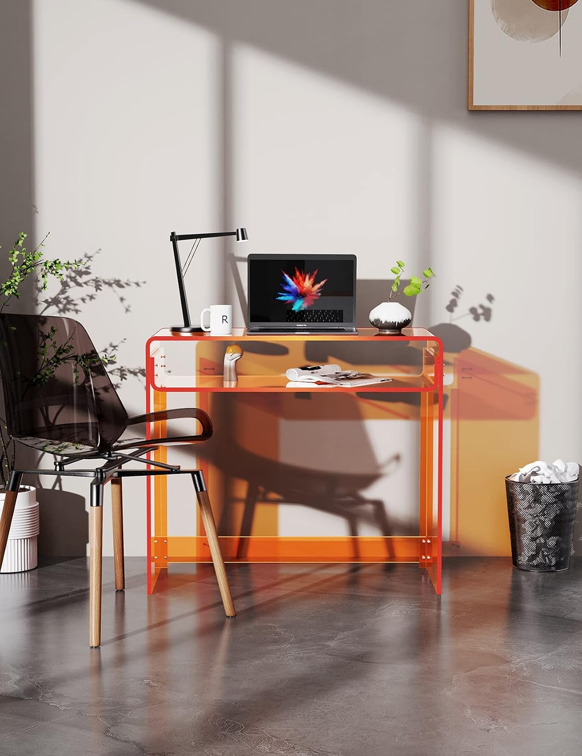 Acrylic Desk Laptop Study Table Home Office Console Table Entrance Tables, 33.5'' x 15.7'' x 29.5'' (Orange)