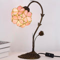 Tiffany Lamp Stained Glass Pink Small Flower Petal Table Lamp with Metal Leaf Resin Base 10X6X16 Inches Desk Reading Light