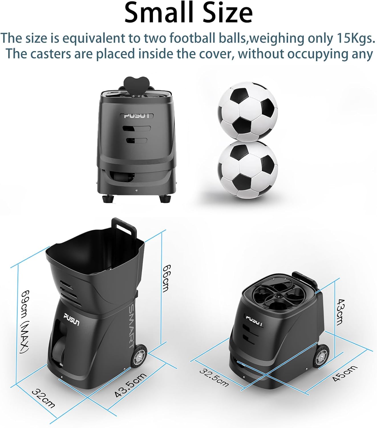 PT-SMART Tennis Ball Machine - Smart App for Apple Watch & Phone Control, Tennis Ball Launcher with 20 Landing Points, 12 Training Modes & 4-6h Battery Life, Tennis Serving Machine
