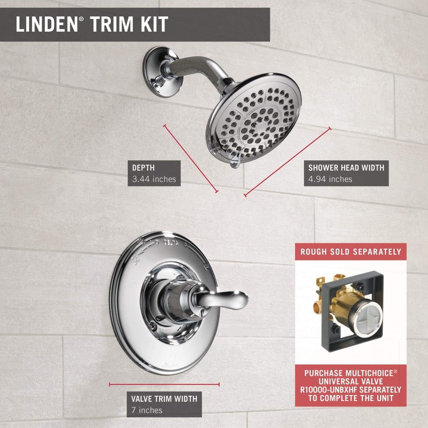 Delta Faucet Linden 14 Series Single-Function Shower Faucet Set, 5-Spray Touch-Clean Shower Head, Chrome Shower Faucet, Delta Shower Trim Kit, Chrome T14294 (Valve Not Included)