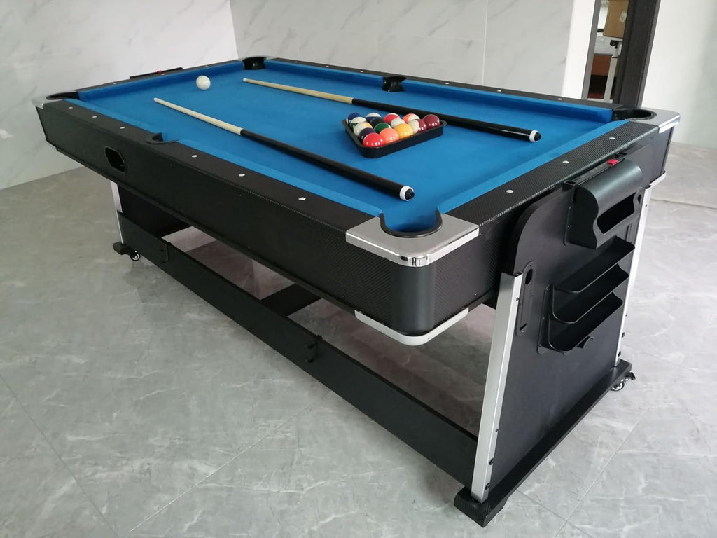 3-in-1 Convertible Pool Table, 7 Ft, Black, Indoor Outdoor Gaming Table with Air Hockey, Table Tennis, Billiards, Portable Design with No Wheels