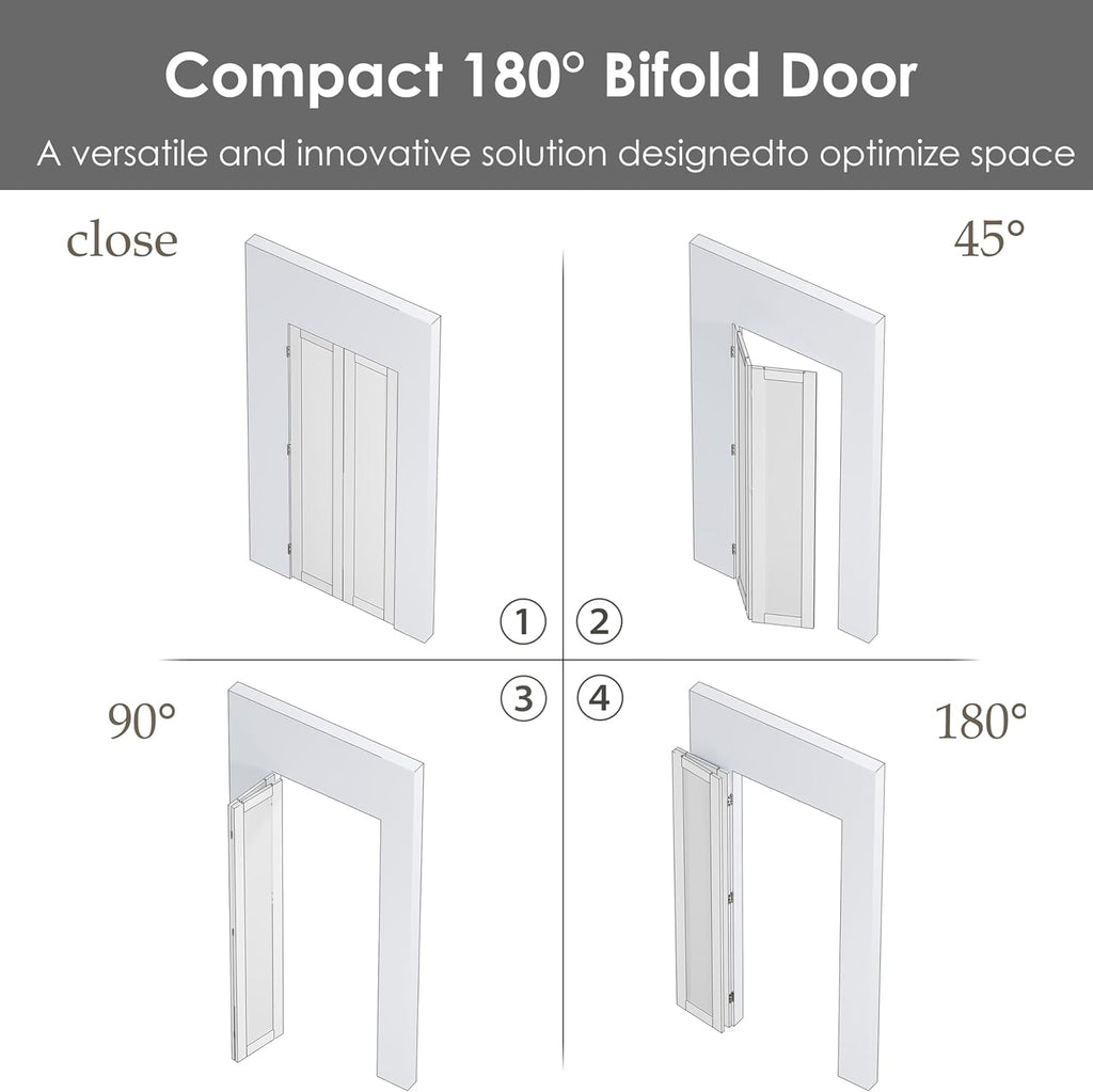 180 Degree Bifold Door, for 48″x 80″ Door Openings, White 1-Lite Mirrored Folding Door with Hinges Hardware Set, Full Access Bifold Closet Doors Perfect for Interior Openings