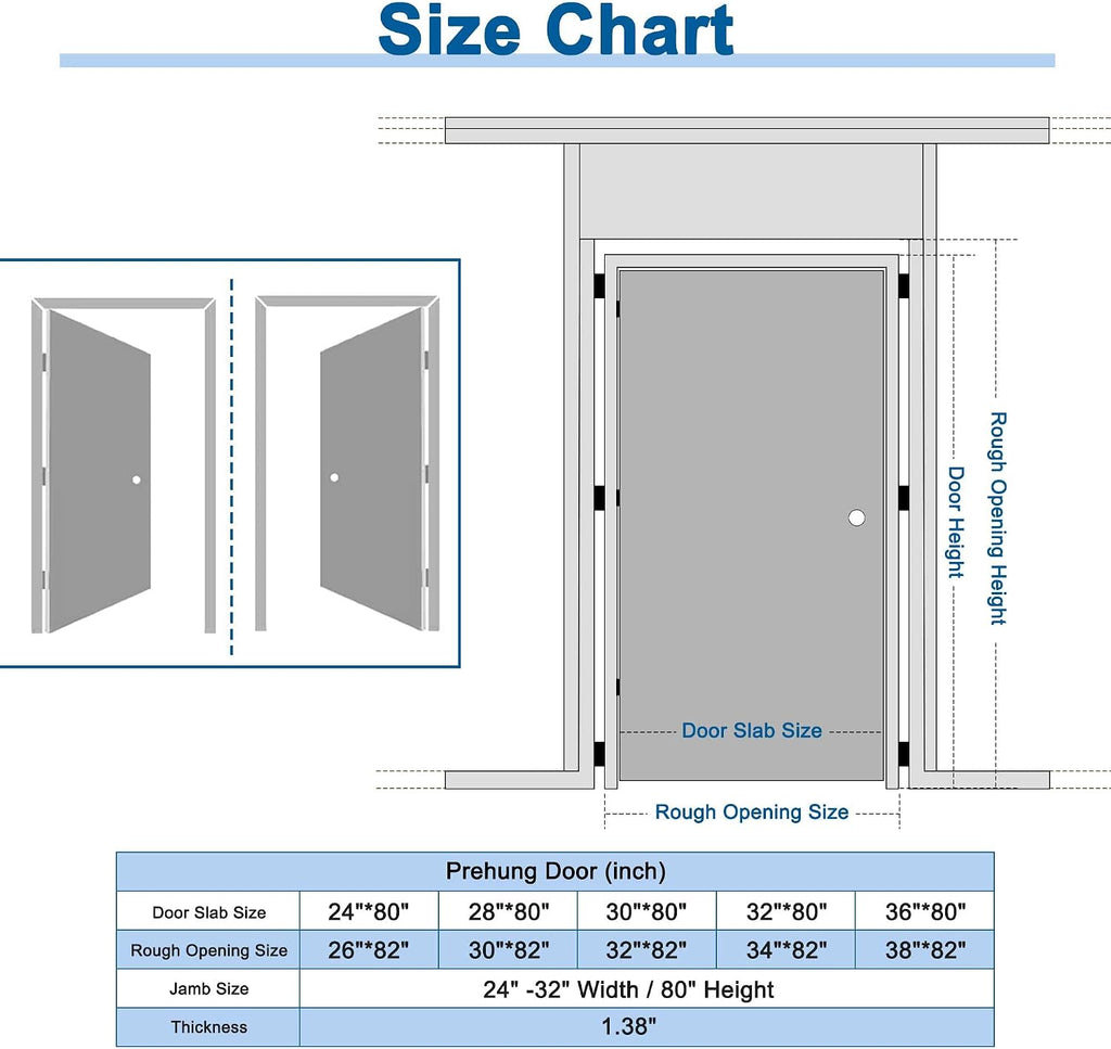 32' x 80' Prehung Door 2-Panel Slab Doors with Jamb Kit, Solid Core MDF Interior Door for Bathroom Pantry Laundry, Home Doors, White Primed Easy Assemble - Left Handed Silver Hinge