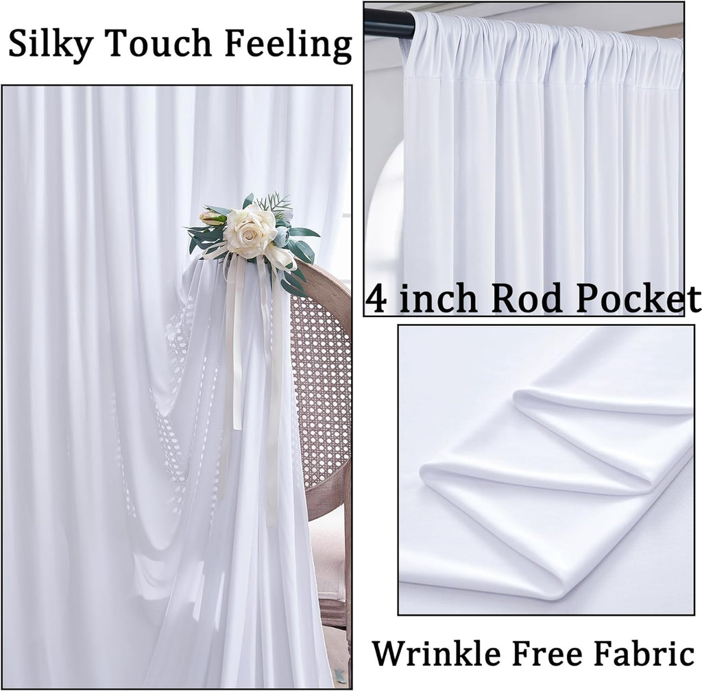 50ft x 8ft Wrinkle Free White Backdrop Curtains for Parties, 10 Panels 5ftx8ft Polyester Photo Backdrop Drapes for Weddings Birthday Photography Background Curtains