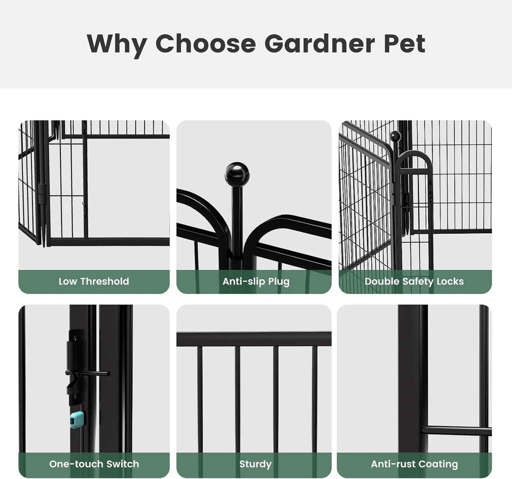 Gardner Pet Dog Playpens, 40' H 16 Panels Dog Pen Outdoor/Indoor Dog Fence Exercise Pen for Small/Medium/Large Dogs, Foldable Pet Play Yard Gate with Gravity Automatic Lock, Pet Playpen, Black