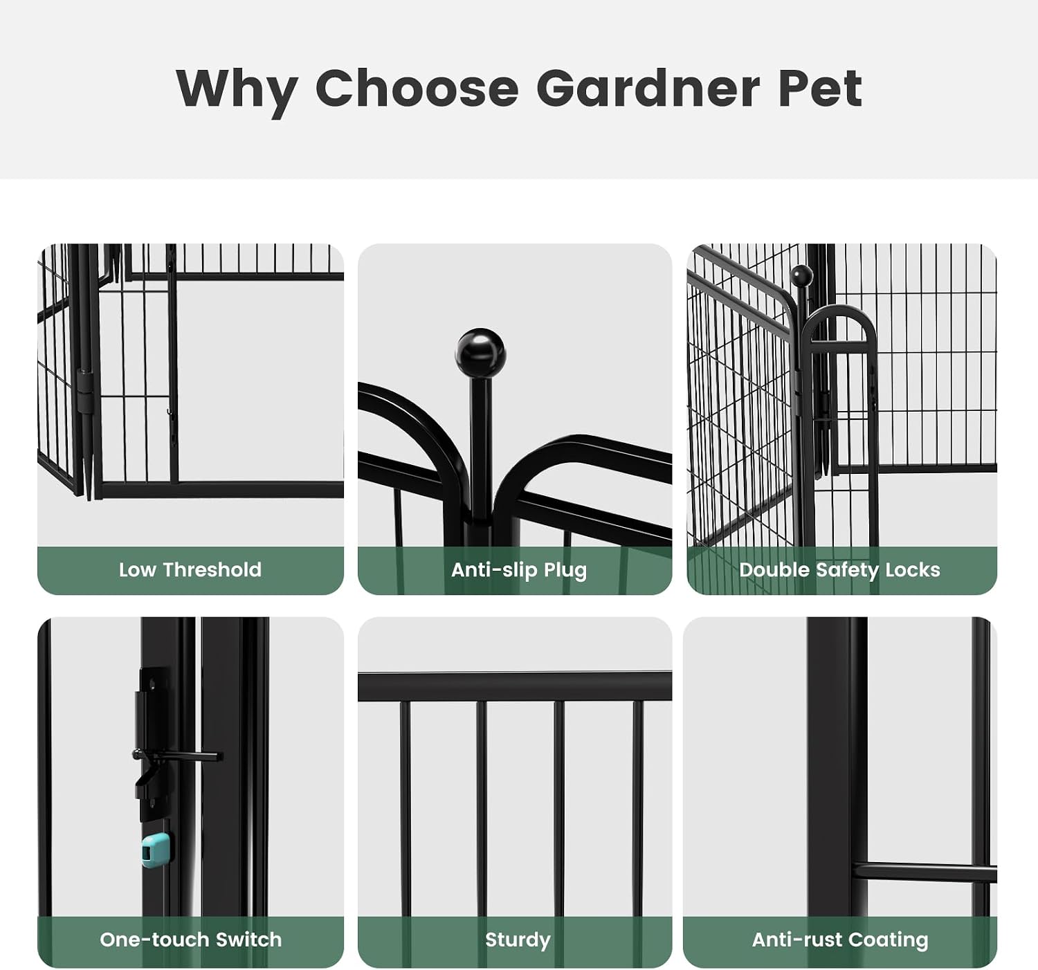Gardner Pet Dog Playpens, 40' H 16 Panels Dog Pen Outdoor/Indoor Dog Fence Exercise Pen for Small/Medium/Large Dogs, Foldable Pet Play Yard Gate with Gravity Automatic Lock, Pet Playpen, Black