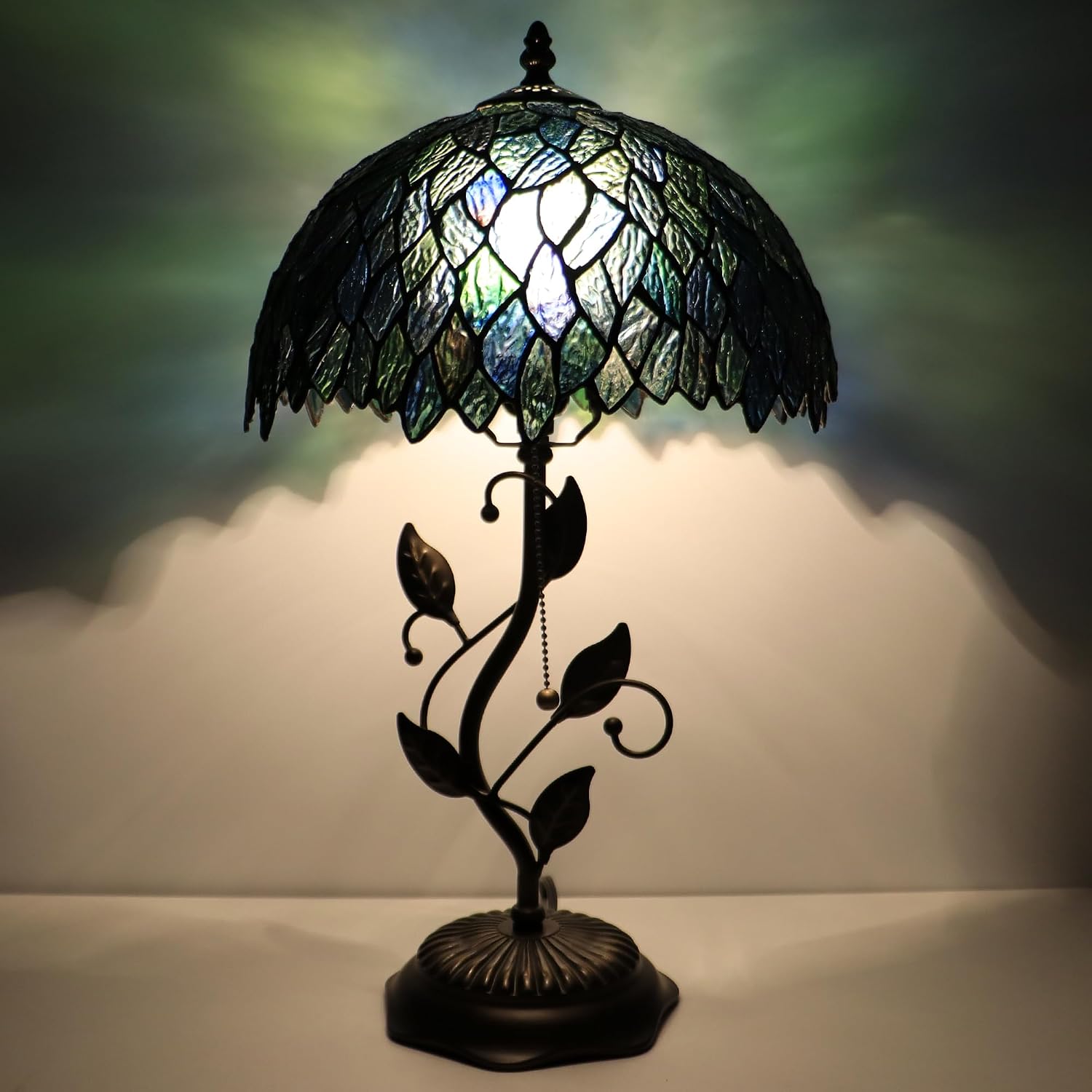 Tiffany Lamp Multicolor Leafage Style Stained Glass Table Lamp Desk Bedside Reading Light 12X12X19 Inches with Metal Leaf Base