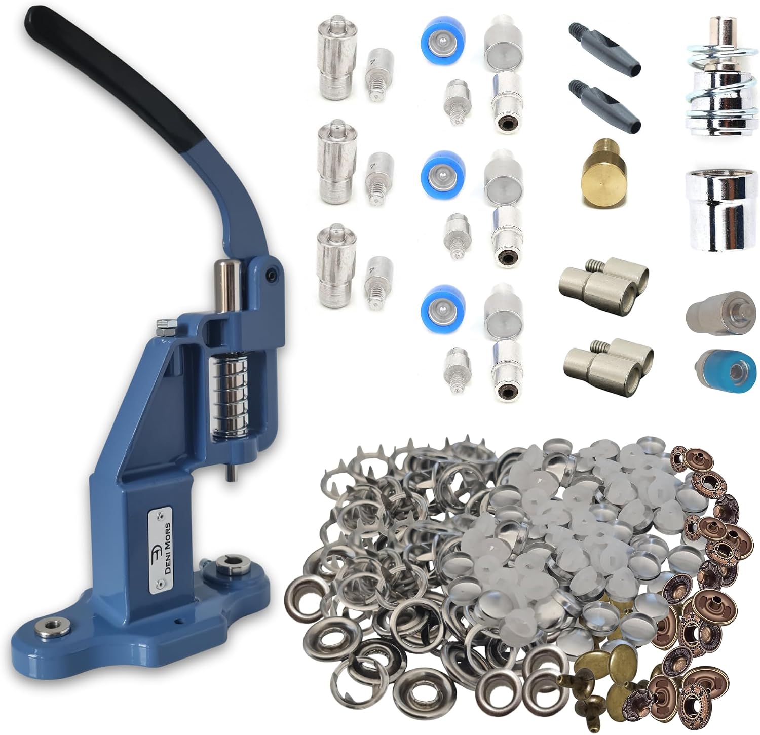 Hand Press Machine for Rivets, Snaps, Grommets, and Fabric Buttons - Complete Die Set Kit with Hole Punch for Leathercraft, DIY Projects, and Clothing