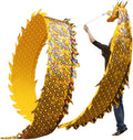 3D dragon Flinging The Ribbon Streamer, Dragon One-Sided gold Dance Dragon Ribbon, Washable colorful dragon streamer with Real-Like Plastic Dragon Head, gymnastics/Fitness Dragon(10 m (33 ft))