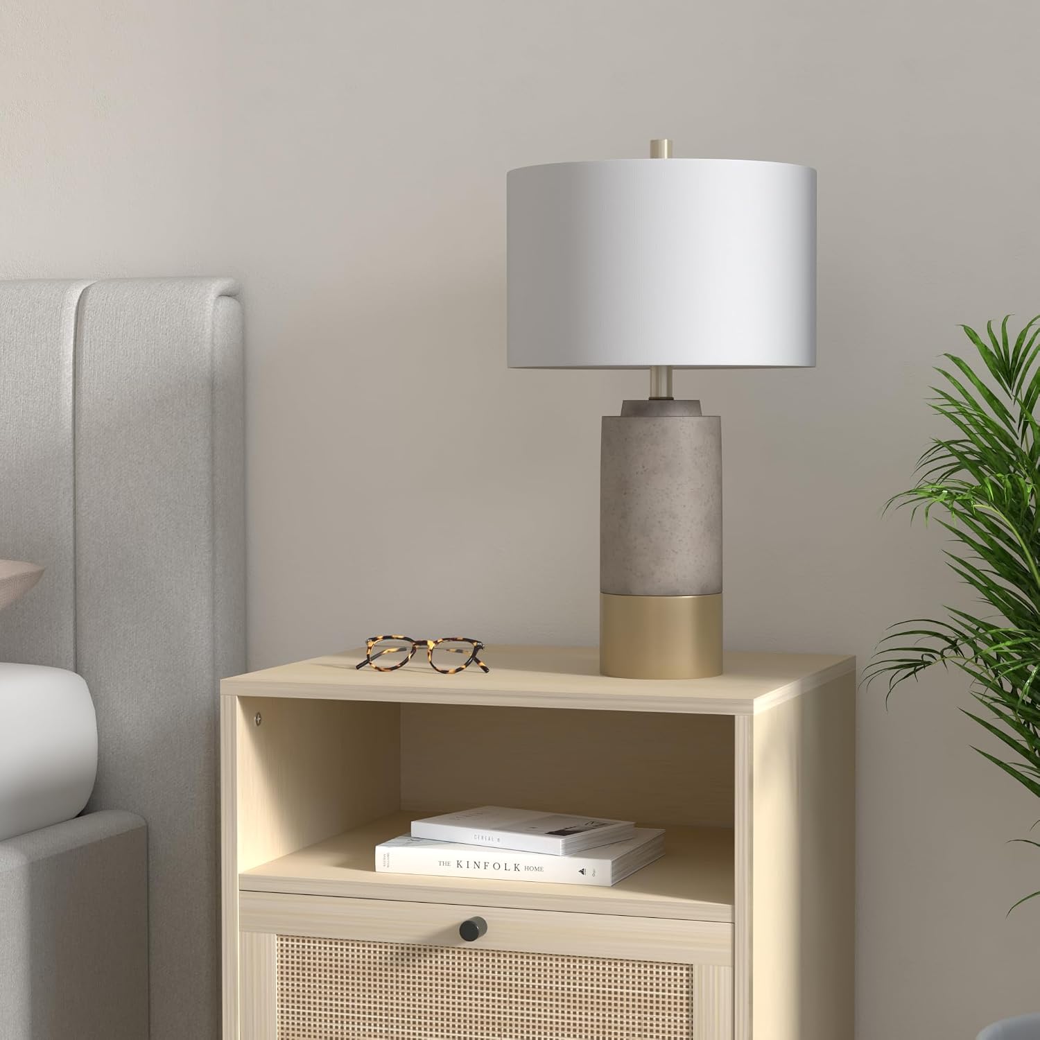 SAFAVIEH Lighting Collection – Set of 2 Modern Contemporary Farmhouse Grey Concrete & Gold 24-Inch Table Lamps for Bedroom, Living Room, Home Office, LED Bulbs Included (LIT4451A-SET2)