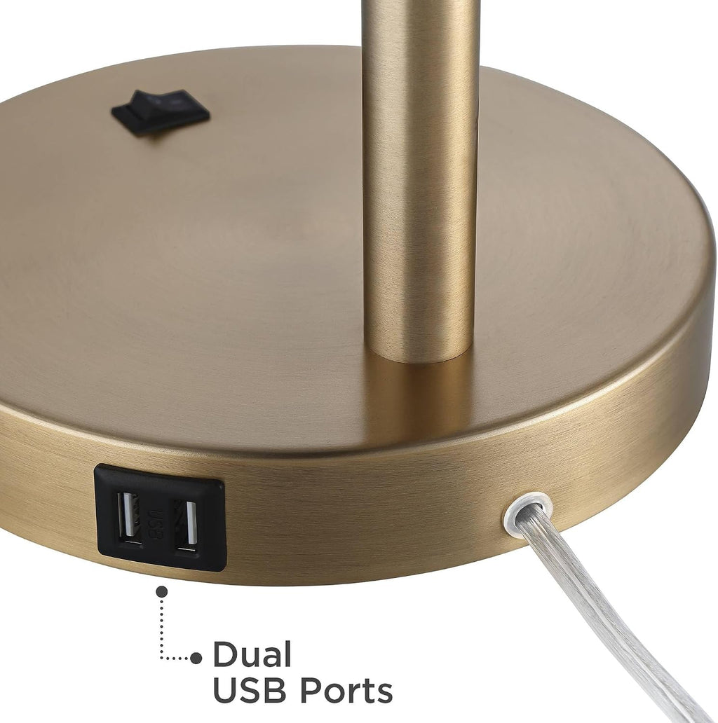 360 Lighting Colborne 28' Tall Mid Century Modern Desk Lamps Set of 2 USB Port Adjustable LED Black Gold Metal Shade Home Office Living Room Charging Bedroom Bedside Nightstand House Reading Kitchen