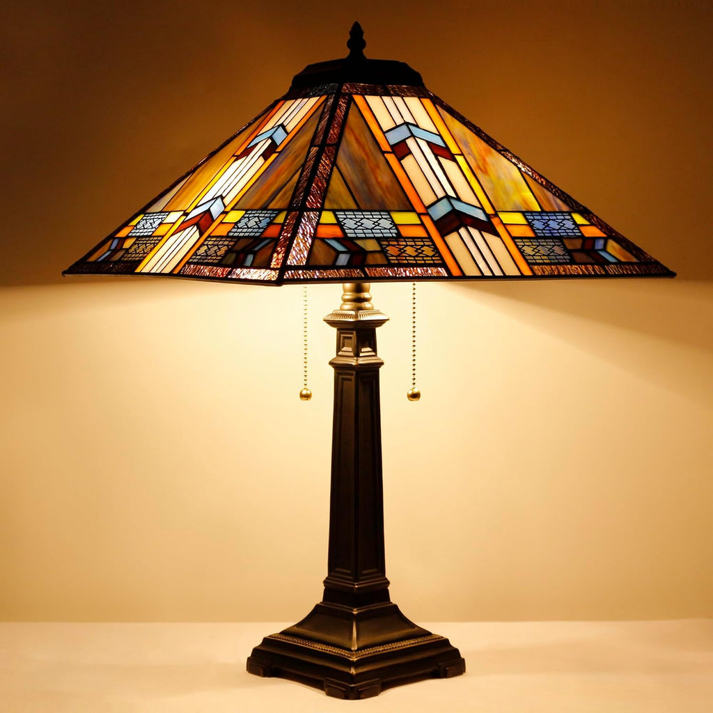 Tiffany Table Lamp Blue Cloudy Mission Style Stained Glass 16X16X23 Inches Desk Reading Light for Bedrooms Living Room Study Home Office