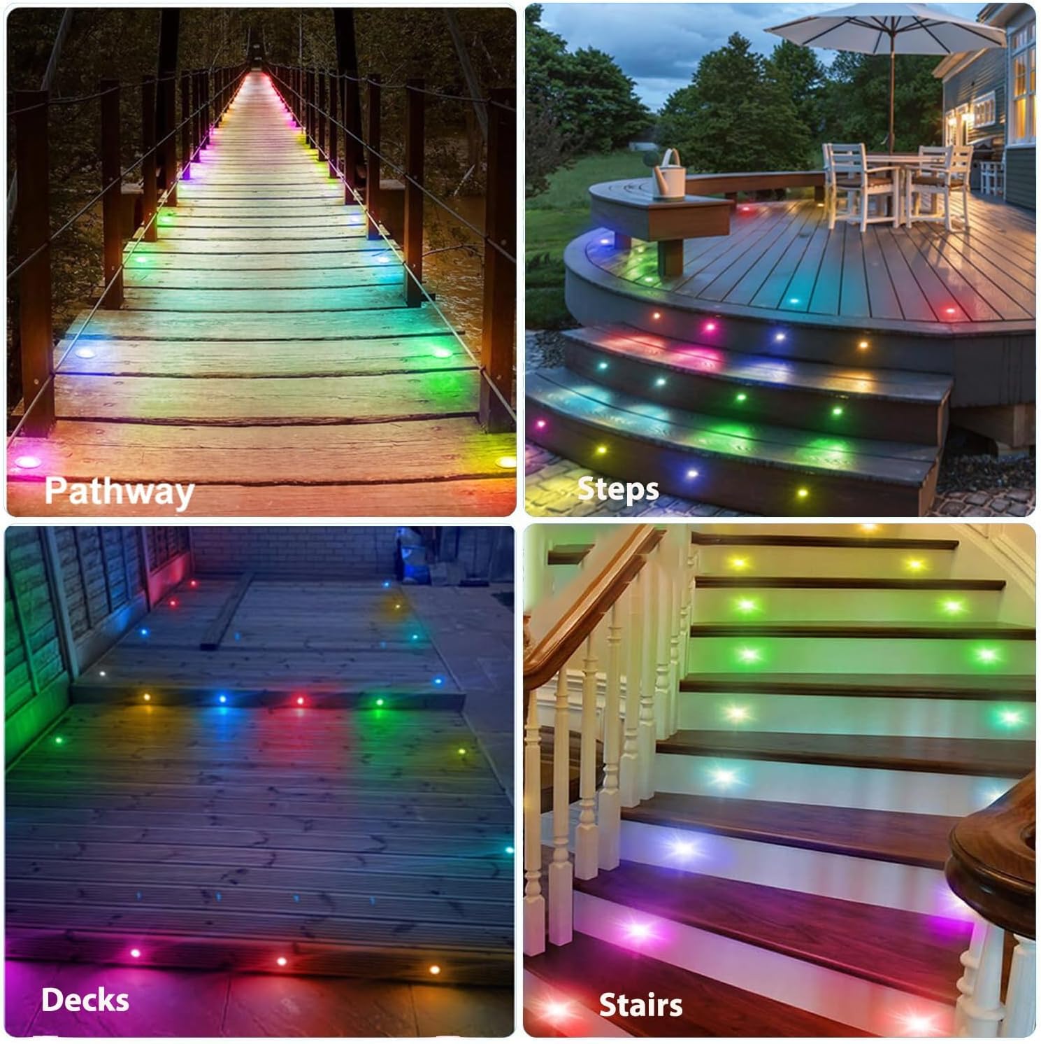 Sumaote LED Deck Lights Kit, 30Pack 1.22' WiFi RGBW+IC Multicolor Dynamic Recessed Low Voltage Deck Lighting, IP67 Waterproof 12V Step Lights Outdoor for Garden Yard Stair