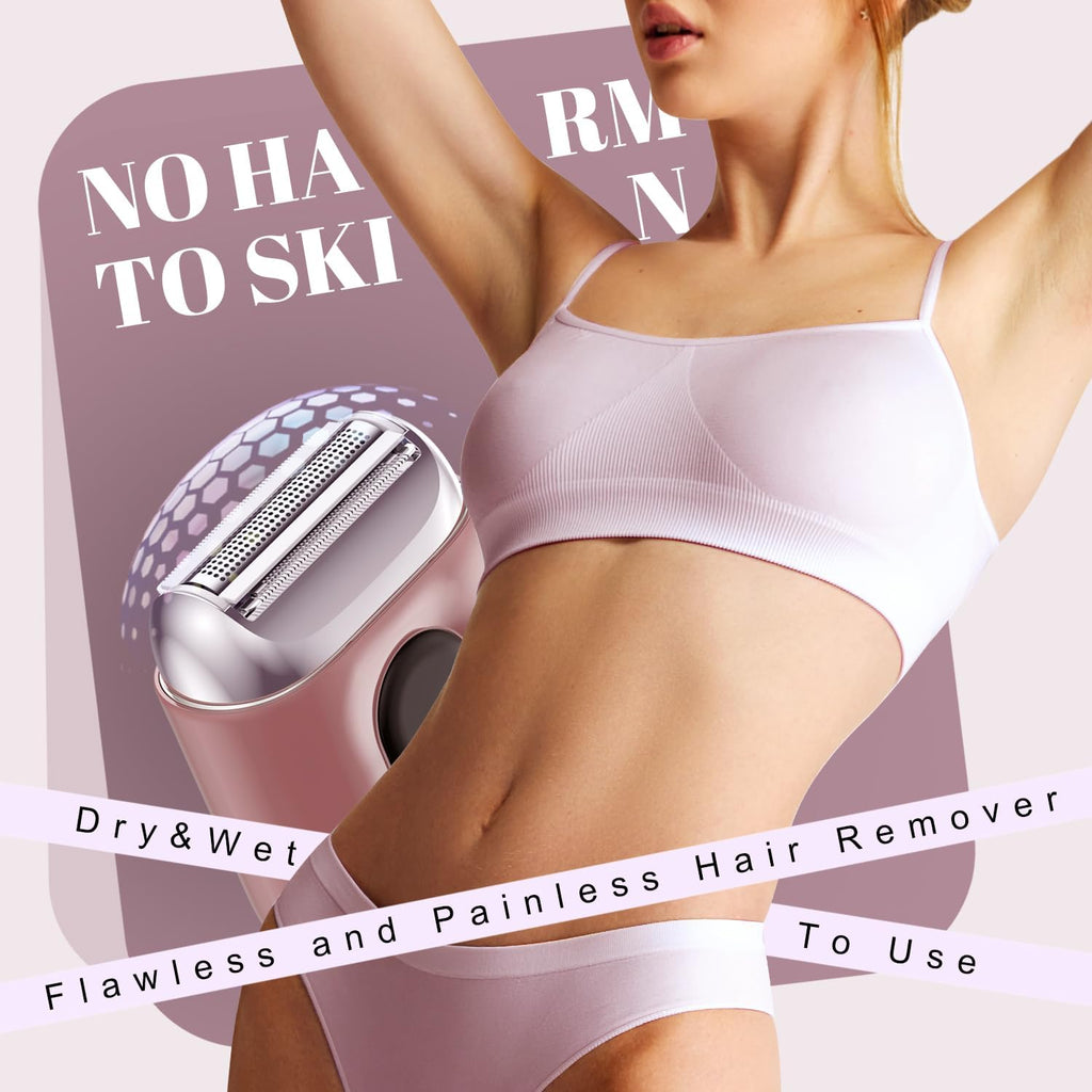 Cordless Electric Razors for Women: Mini Electric Shaver with Big LED Display - Rechargeable Bikini Trimmer - IPX7 Waterproof Wet Dry for Face Body Legs (Light Pink)