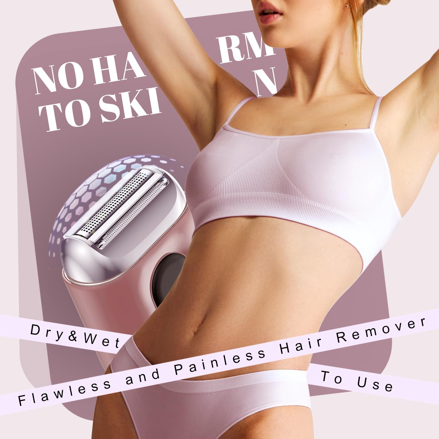Cordless Electric Razors for Women: Mini Electric Shaver with Big LED Display - Rechargeable Bikini Trimmer - IPX7 Waterproof Wet Dry for Face Body Legs (Light Pink)