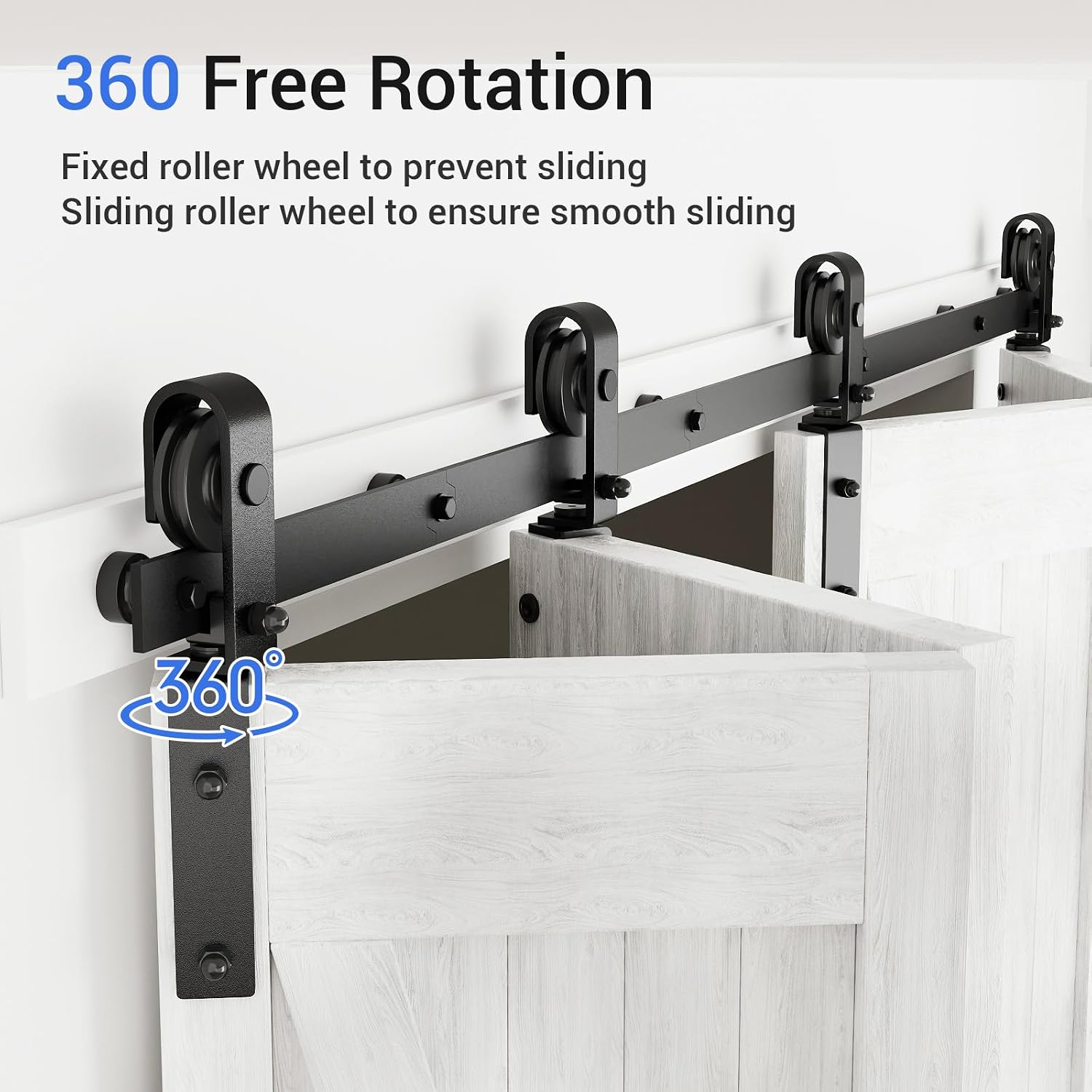 CCJH 108' Bi-Folding Sliding Barn Door Hardware Kit for 4 Doors,Slide Smoothly Quietly,Black Track J Shape Roller,No Door