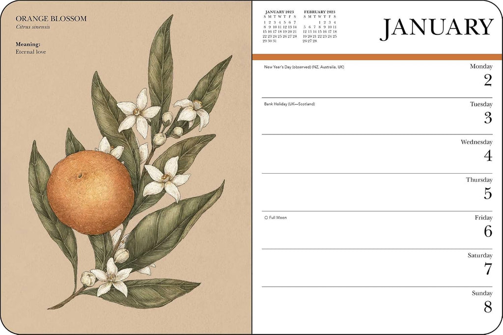 Floriography 12-Month 2023 Monthly/Weekly Planner Calendar: Secret Meaning of Flowers