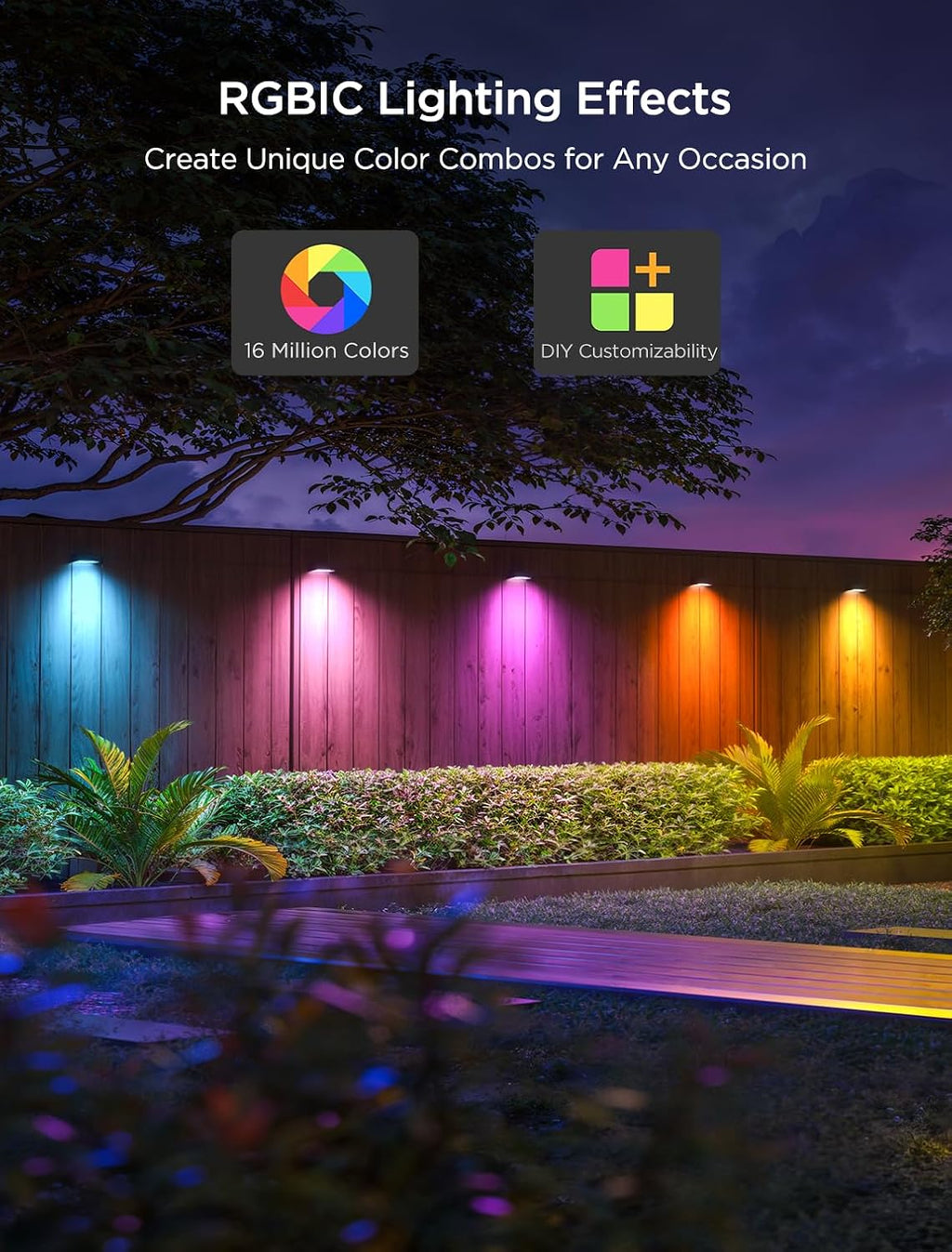 Govee Outdoor Deck Lights, Multicolor Outdoor Fence Lights, IP65 Waterproof Outdoor Lights with Smart Control, Preset Sences, Music Mode for Patio Decor, Wired 12 Packs (72ft)