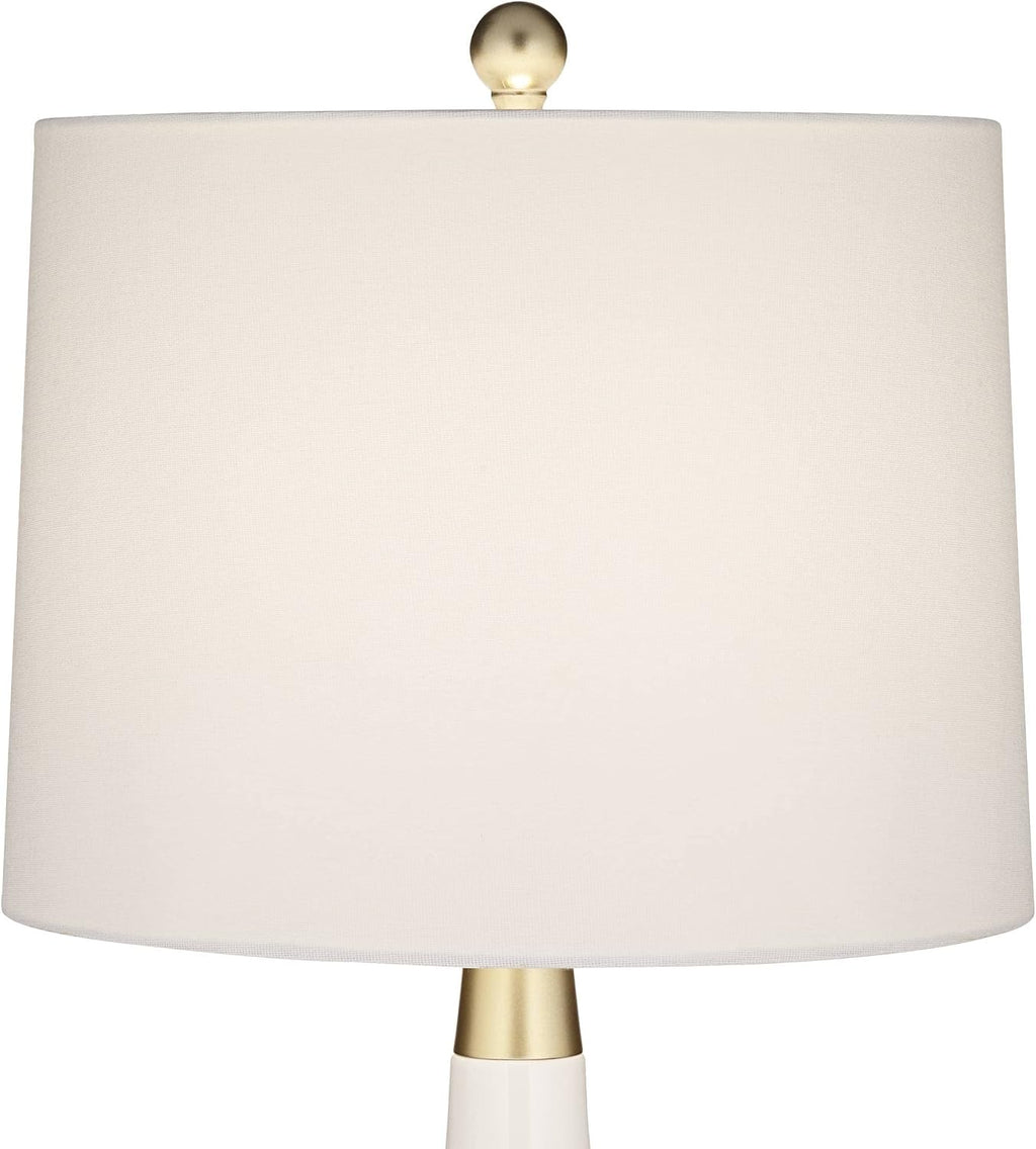 360 Lighting Nesbit 25' High Mid Century Modern Table Lamps Set of 2 USB Port White Gold Ceramic Metal Fabric Shade Living Room Charging Bedroom Bedside Nightstand House Office Home Reading Kitchen
