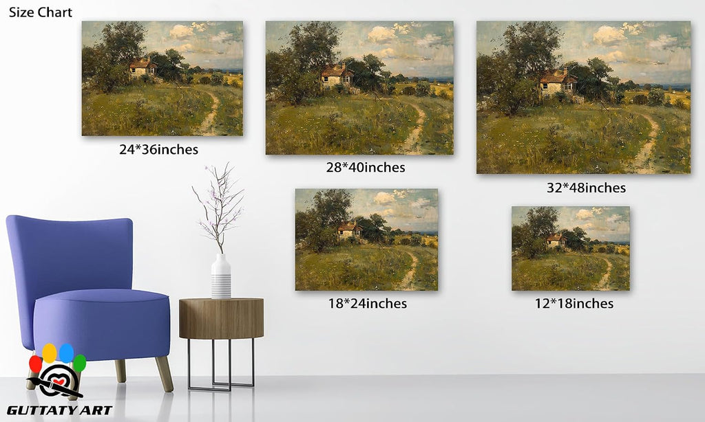 French Farmhouse Home Wall Art Prints, French Cottage and Retro Road Wall Art, Vitage Colorful Wildflower Wall Poster, French Country Natural Landscape for LivingRoom Bedroom Office 32x48 Inch
