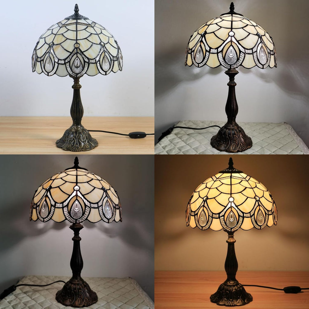 Tiffany Style End Side Table Lamps, Modern Bedside Nightstand Stained Glass with Crystal Large Farmhouse Table Lamp for Bedroom,Living Room Home Office Desk Lamp+LED Bulb,12X12X20INCH