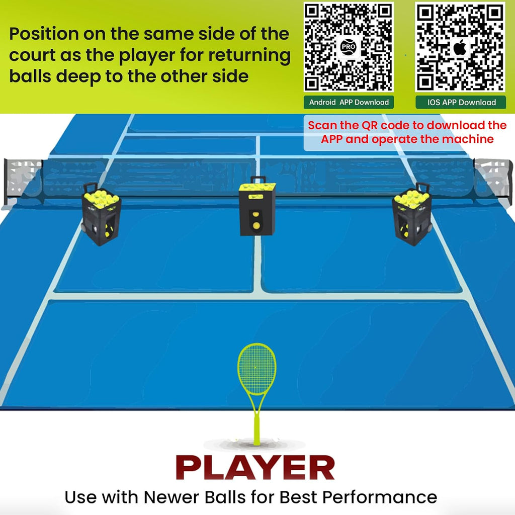 PMT Medical Portable Tennis Ball Machine 22 lbs for Beginners, Dual Motor for Top Spin & Backspin, 50+ Ball Capacity, Max 45 MPH Speed, 4+ Hour Rechargeable Battery, App and Remote Controlled
