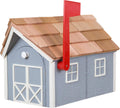 Amish Cedar Roof Wooden Mailbox with Window & Door Trim (Light Gray with White Trim)