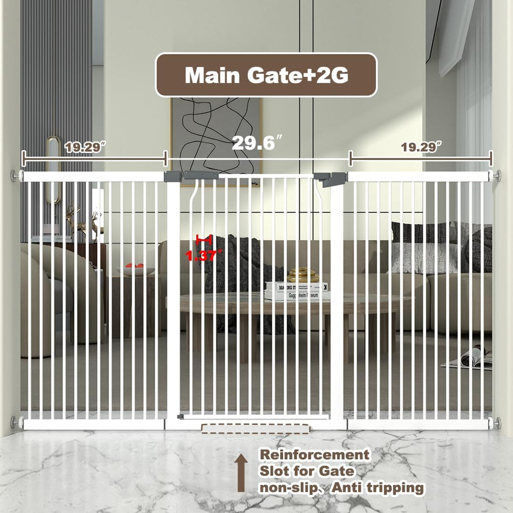 41' Extra Tall and Wide Baby Gate, 68.5-72.2'' Wide Pet Cat Gate for Doorway, Extra Wide Pressure Mounted Child Door with Expansion Kit, Metal Safe Gate, Tall Dog Gate, White