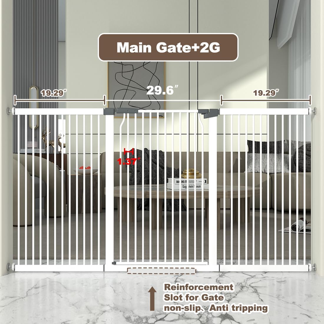 41' Extra Tall and Wide Baby Gate, 68.5-72.2'' Wide Pet Cat Gate for Doorway, Extra Wide Pressure Mounted Child Door with Expansion Kit, Metal Safe Gate, Tall Dog Gate, White