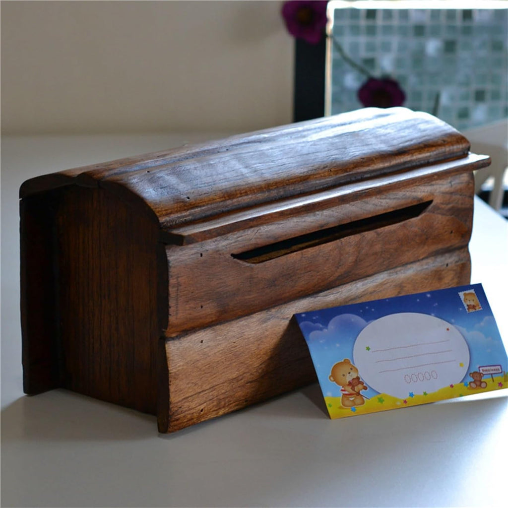 MELPHI Wooden Mailbox, Wall Mount Outdoor Mailbox, Vintage Mailbox for Magazine Post Newspaper Letter, Easy to Install, Used for Commercial, Home & Office