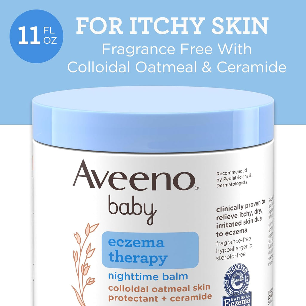 Aveeno Baby Eczema Therapy Nighttime Body Balm, Moisturizing Eczema Balm for Babies with Colloidal Oat & Ceramide, Soothes Dry, Itchy Skin, Hypoallergenic, Fragrance & Steroid Free, 11 oz (Pack of 12)