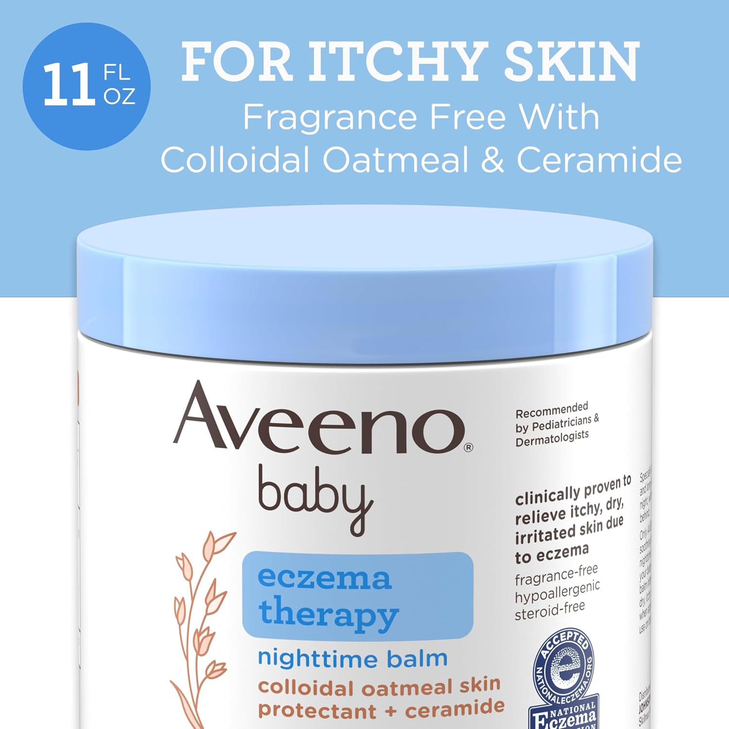 Aveeno Baby Eczema Therapy Nighttime Body Balm, Moisturizing Eczema Balm for Babies with Colloidal Oat & Ceramide, Soothes Dry, Itchy Skin, Hypoallergenic, Fragrance & Steroid Free, 11 oz (Pack of 12)