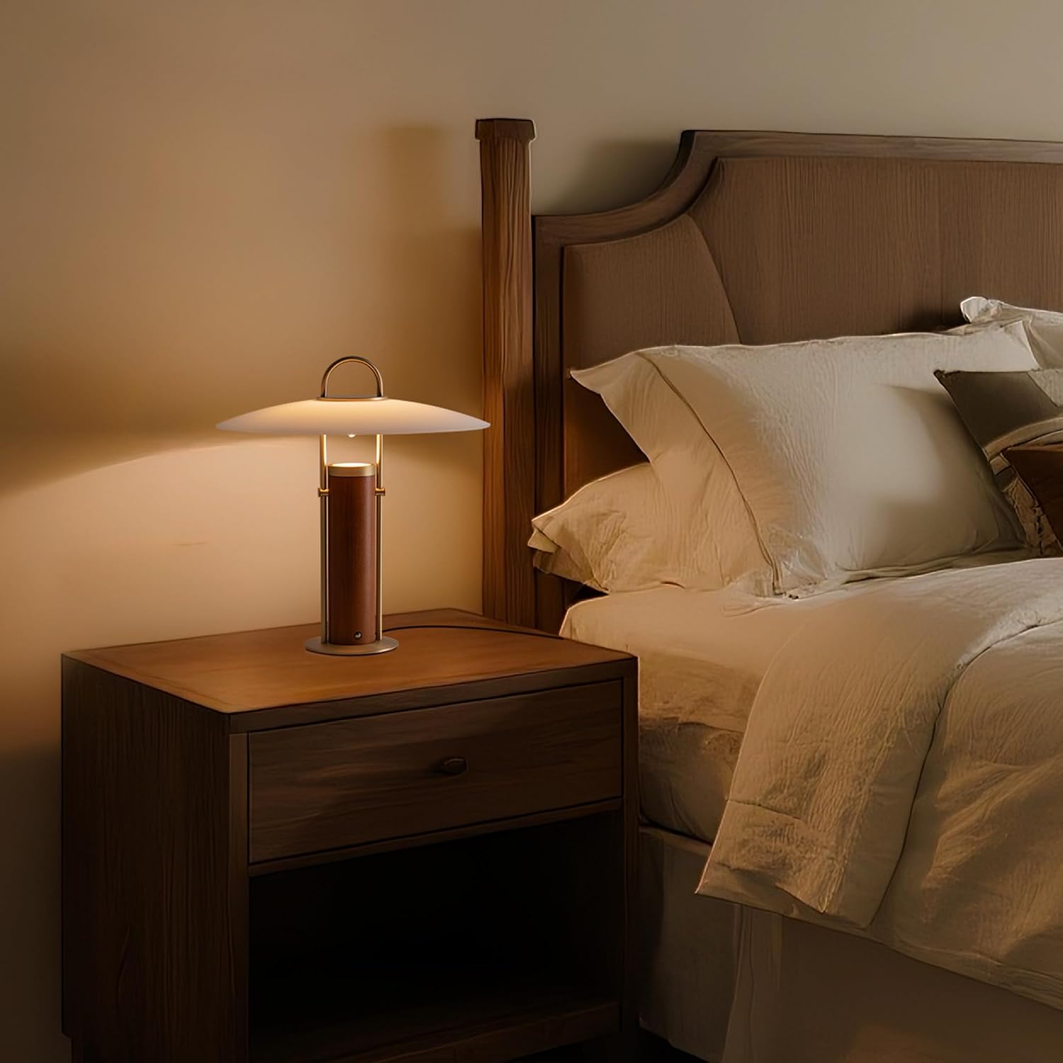 Aisilan 12W LED Gold Desk Lamp, Plug-in Touch Dimmable Bedside Light with Pure Brass, Frosted Glass & White Ash Wood, Mid-Century Modern Design