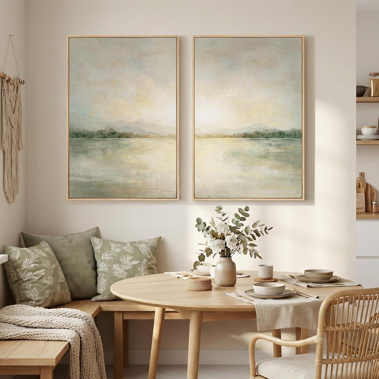 mxart Framed Sage Green Abstract Wall Art for Living Room, Large Set of 2 Abstract Landscape Canvas Artwork for Walls, Minimalist Painting Print for Bedroom Dining Room Office Hallway Wall Decor, 24x36 Inch