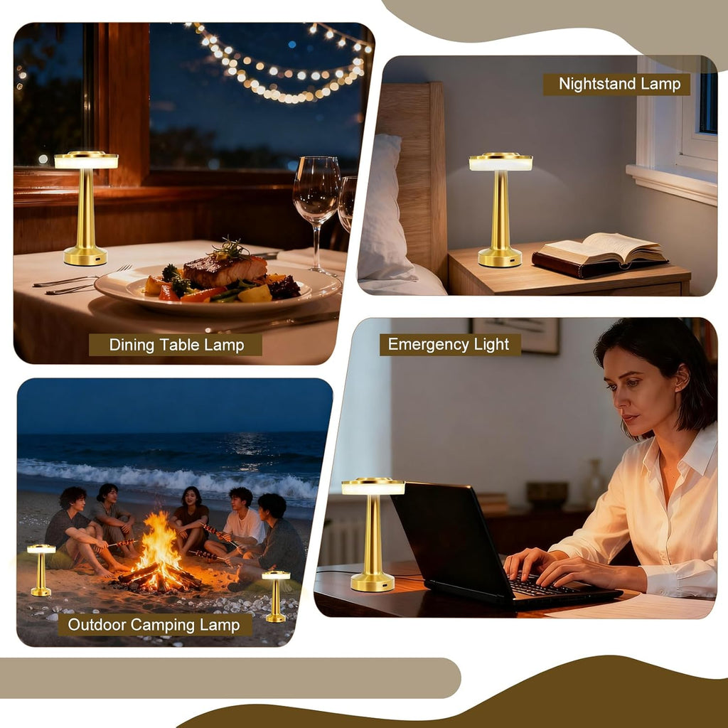 16 Pcs Gold Cordless Table Lamps with Touch Sensor Portable 3 Color Dimming up LED Table Lamp 15 Hours Rechargeable Battery Desk Light for Living Room Nursery Restaurant