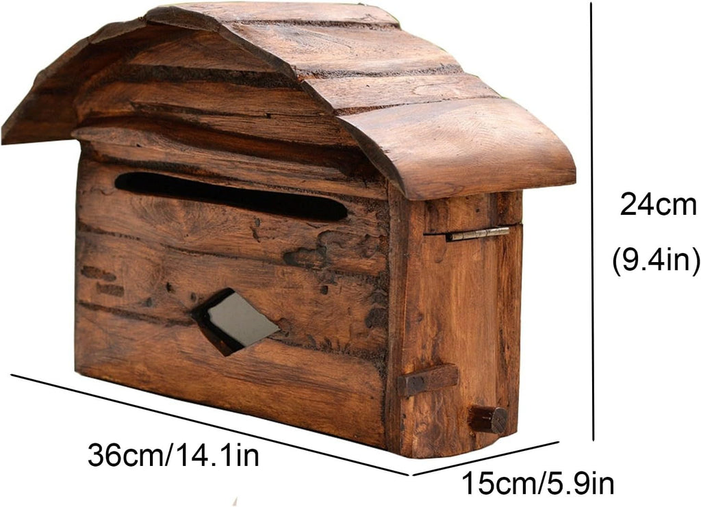 MELPHI Vintage Wooden Mailbox, Hanging Secure Post Box, Mailboxes for Outside, Wall-Mount Mailbox, Great for Small Packages & Envelopes