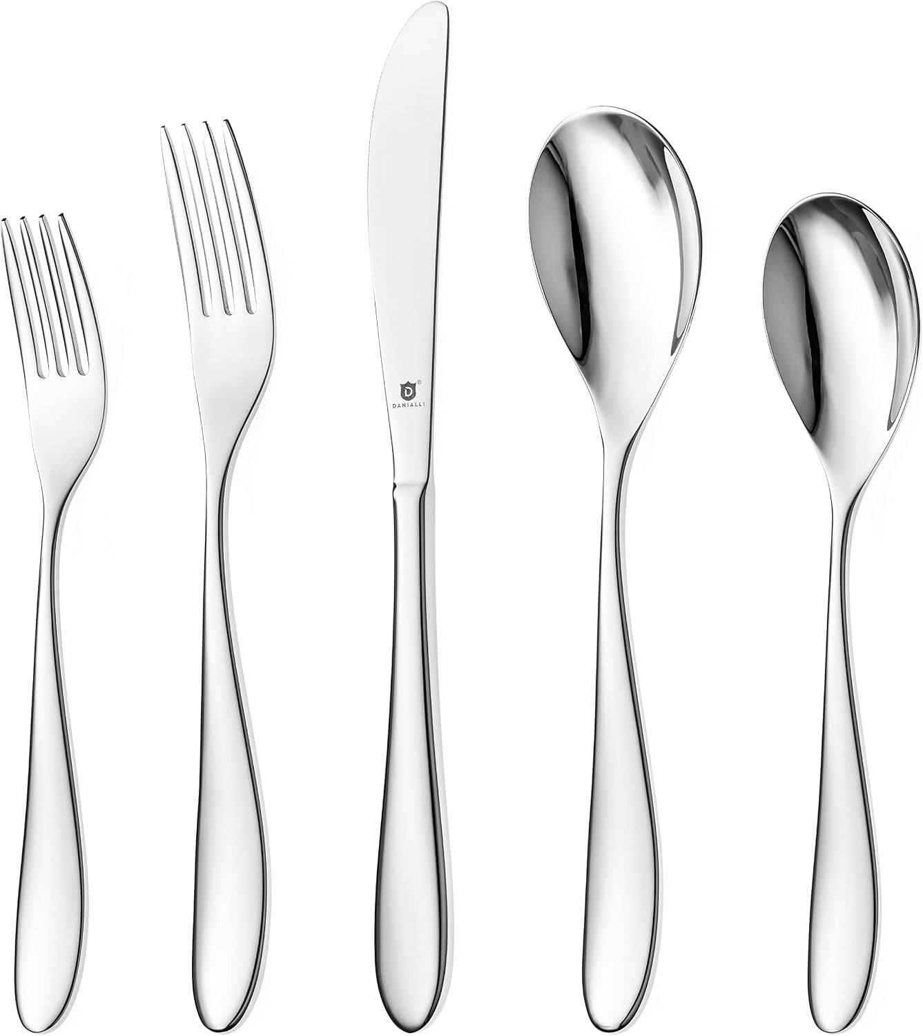 DANIALLI Silverware Set for 6 | 18/10 Stainless Steel Flatware Set | Mirror Finish, Heavy-Duty, Dishwasher Safe, Elegant & Durable, Built to Last (30-Piece, Marettimo)
