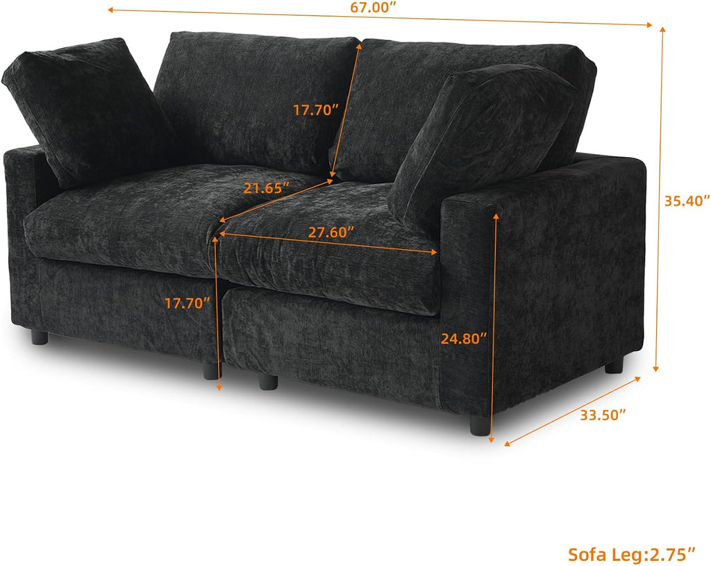 WJShome Cloud Sectional Couches for Living Room,67' Convertible Love Seat, 2 Seater Modular Sectional Sofa,Deep Seater Furniture Sets,Black