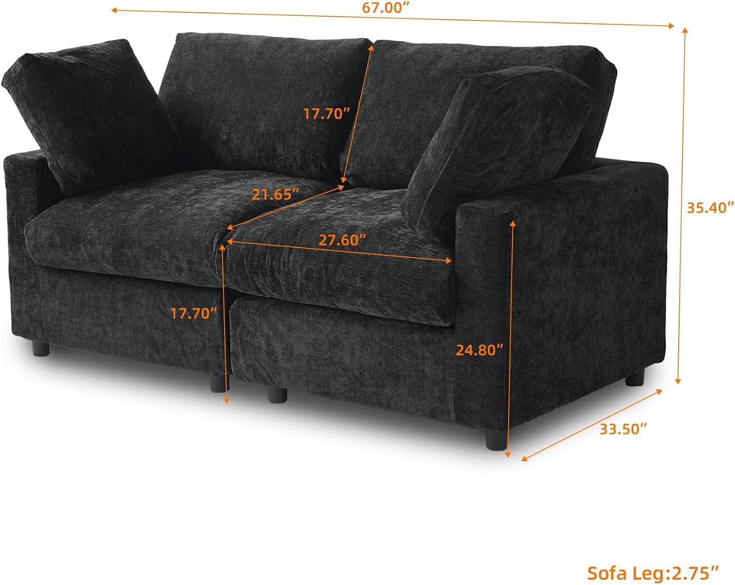 WJShome Cloud Sectional Couches for Living Room,67' Convertible Love Seat, 2 Seater Modular Sectional Sofa,Deep Seater Furniture Sets,Black