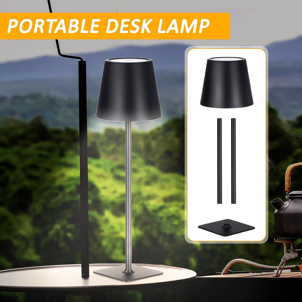 Retisee 12 Pack Cordless Table Lamp Portable LED Rechargeable Desk Lamp 3000mah Battery Operated 3 Color Stepless Dimming Waterproof Touch Control for Bedroom Restaurant (Black)