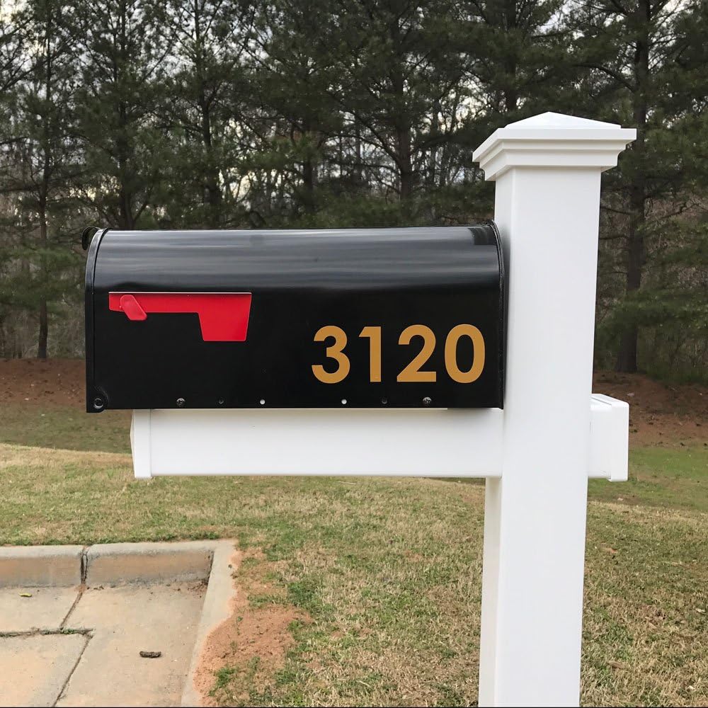 4Ever Products The Homestead Vinyl/PVC Mailbox Post (Includes Mailbox) - Parent (Gold Reflective Numbers)