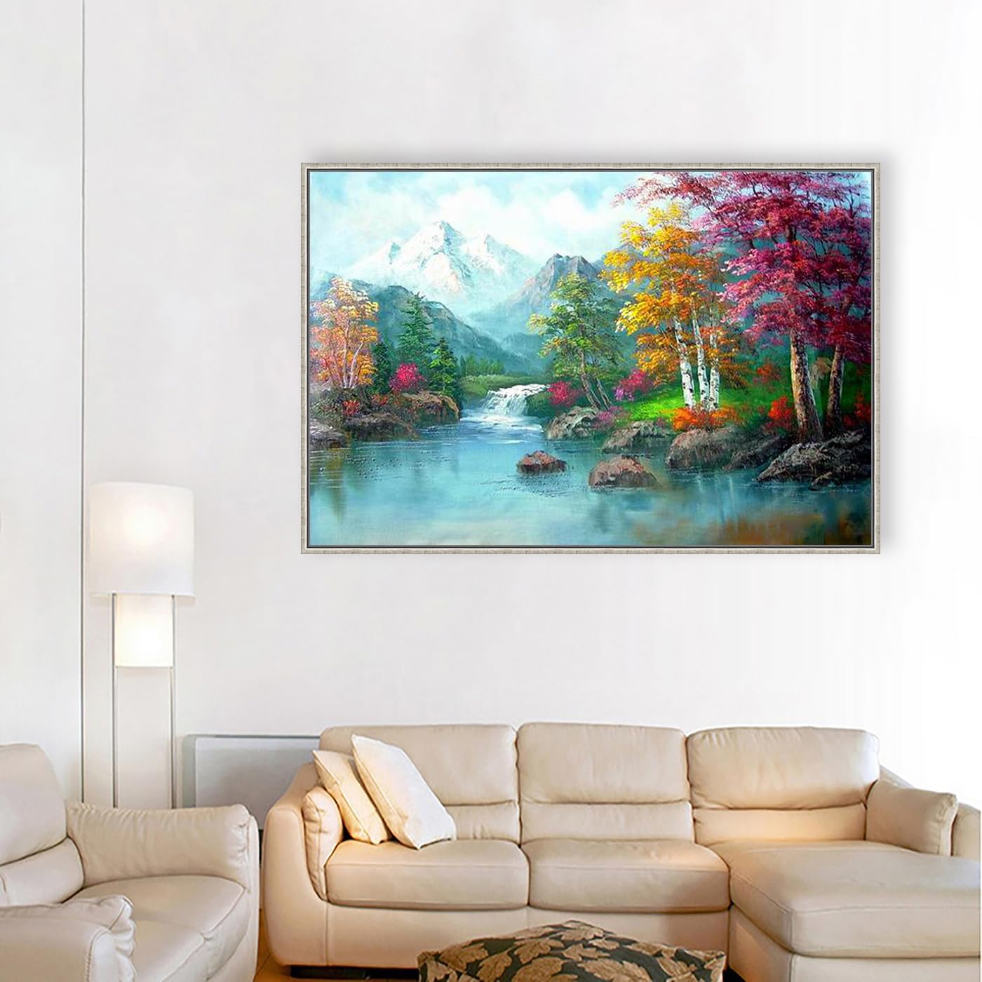 30 Original Landscape Paintings in Oil, Nature Canvas Art, Autumn Scenery Wall decor, Contemporary Mountain Oil Painting, Handmade Purple Trees Artworks for Home Decoration by College Teachers 1