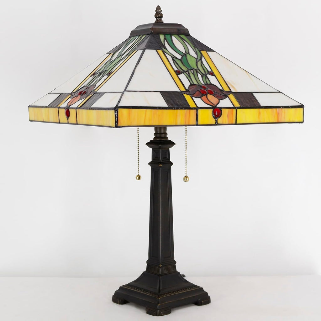Tiffany Table Lamp Tulip Flower Mission Style Stained Glass 16X16X23 Inches Desk Reading Light for Bedrooms Living Room Study Home Office