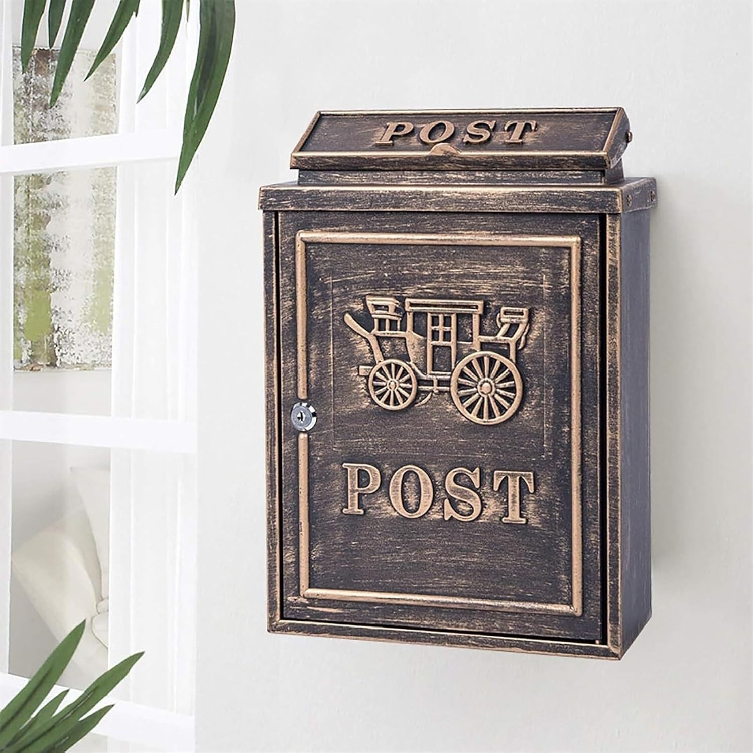 Mailboxes for Outside Lockable Wall Mounted Rustic Mailbox Galvanized Metal Decor Tin Post Box for House Decor Mail Box(B)