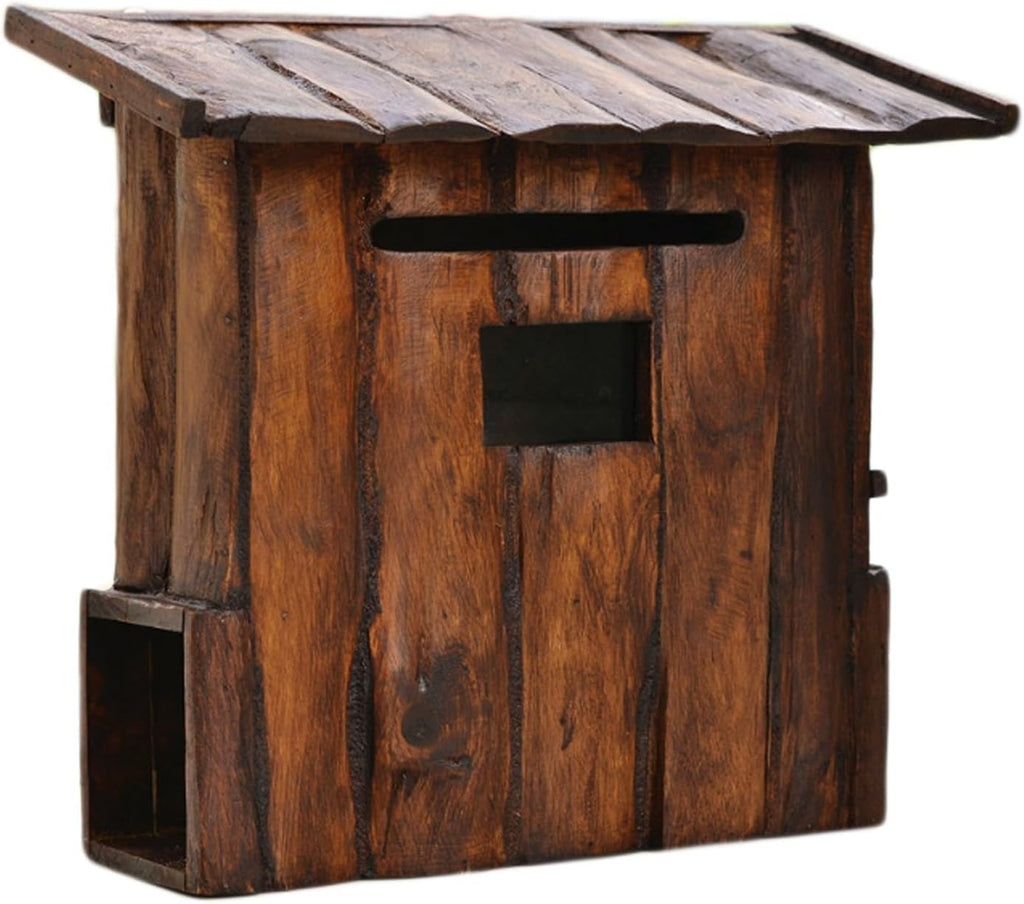 Wooden Outdoor Mailbox, Wall Mounted Creative Post Box for Home & Garden Newspaper Letter Delivery & Decor
