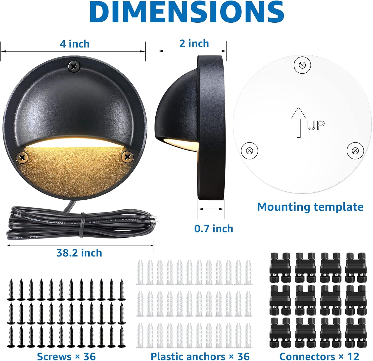 SUNVIE 5W LED Low Voltage Deck Lights with Fastlock2 Wire Connectors 12-24V AC/DC Low Voltage Landscape Lighting 3000K Warm White Step Lights Outdoor IP65 Waterproof for Deck Steps Fence Post, 12 Pack